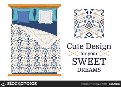 Cute design for bed linen, sweet dreams pattern, vector illustration. Cute design for bed linen
