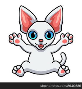 Cute devon rex cat cartoon waving hands