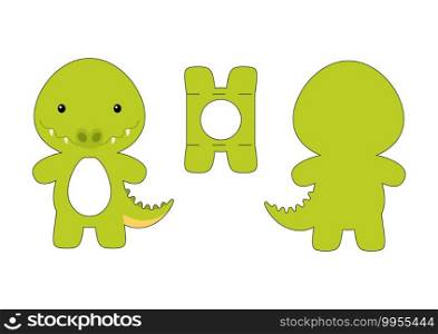 Cute die cut crocodile chocolate egg holder template. Retail paper box for the easter egg. Printable color scheme. Laser cutting vector template. Isolated vector packaging design illustration.