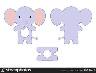 Cute die cut elephant chocolate egg holder template. Retail paper box for the easter egg. Printable color scheme. Laser cutting vector template. Isolated vector packaging design illustration.