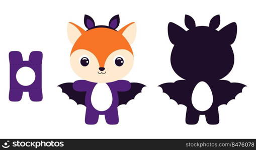 Cute die cut Halloween fox chocolate egg holder template. Cartoon animal character in a bat costume. Retail paper box for the easter egg. Printable color scheme. Vector stock illustration