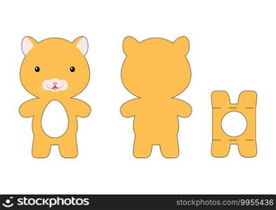 Cute die cut hamster chocolate egg holder template. Retail paper box for the easter egg. Printable color scheme. Laser cutting vector template. Isolated vector packaging design illustration.