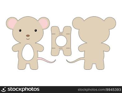 Cute die cut mouse chocolate egg holder template. Retail paper box for the easter egg. Printable color scheme. Laser cutting vector template. Isolated vector packaging design illustration.