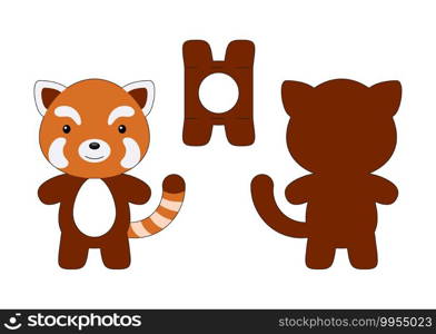 Cute die cut red panda chocolate egg holder template. Retail paper box for the easter egg. Printable color scheme. Laser cutting vector template. Isolated vector packaging design illustration.