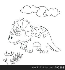 Cute dinosaur. Dino triceratops. Vector illustration in doodle and cartoon style for coloring books and prints. Hand drawn. Black and white. Cute dinosaur. Dino triceratops. Vector illustration in doodle and cartoon style