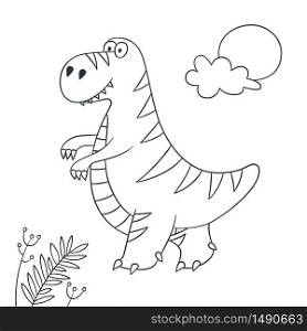 Cute dinosaur. Dino Tyrannosaurus Rex. Vector illustration in doodle and cartoon style for coloring books and prints. Hand drawn. Black and white. Cute dinosaur. Dino Tyrannosaurus Rex. Vector illustration in doodle and cartoon style