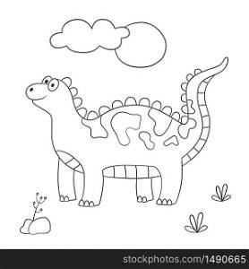 Cute dinosaur. Dino. Vector illustration in doodle and cartoon style for coloring books and prints. Hand drawn. Black and white. Cute dinosaur. Dino. Vector illustration in doodle and cartoon style