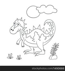 Cute dinosaur. Dino. Vector illustration in doodle and cartoon style for coloring books and prints. Hand drawn. Black and white. Cute dinosaur. Dino. Vector illustration in doodle and cartoon style