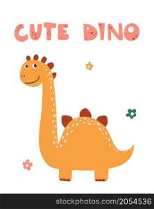 Cute dinosaur drawn as vector for tee print Ideal for cards, invitations, party, kindergarten, preschool and children. Cute dinosaur drawn as vector for tee print