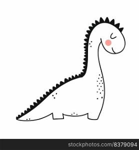 Cute dinosaur in doodle style. Vector doodle illustration. Coloring book for boy. Dino.