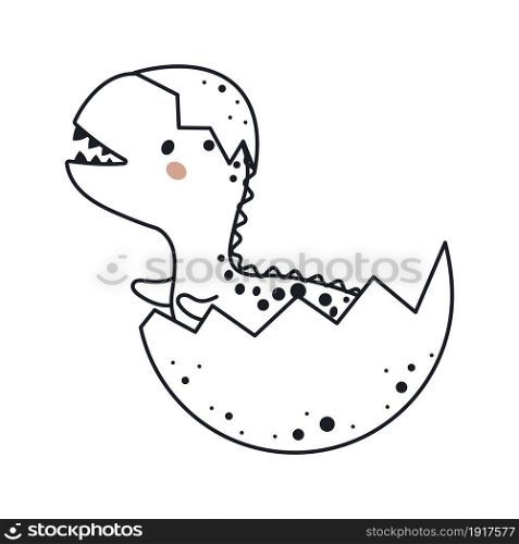Cute dinosaur in outline sketch style. Funny cartoon dino for kids cards, baby shower, t-shirt, birthday invitation, house interior. Bohemian childish vector illustration.
