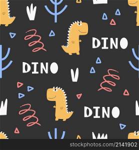 Cute dinosaur pattern - hand drawn childish dinosaur seamless pattern design. Vector illustration. Cute dinosaur pattern - hand drawn childish dinosaur seamless pattern design