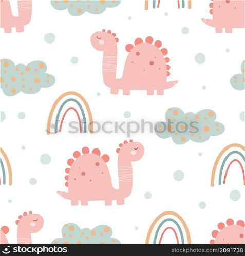 Cute dinosaur pattern - hand drawn childish dinosaur seamless pattern design. Vector illustration Digital paper. Cute dinosaur pattern - hand drawn childish dinosaur seamless pattern design