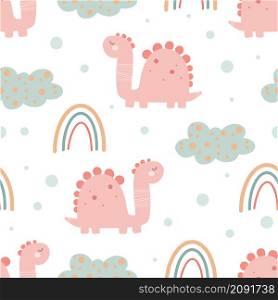 Cute dinosaur pattern - hand drawn childish dinosaur seamless pattern design. Vector illustration Digital paper. Cute dinosaur pattern - hand drawn childish dinosaur seamless pattern design