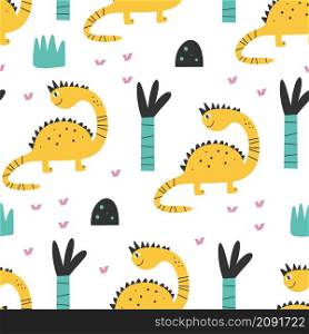 Cute dinosaur pattern - hand drawn childish dinosaur seamless print design Digital paper Vector illustration. Cute dinosaur pattern - hand drawn childish dinosaur seamless print design Digital paper
