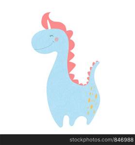 Cute dinosaur unicorn baby boy print. Sweet dino with horn. Cool brachiosaurus for nursery t-shirt, kids apparel, invitation, simple scandinavian child design. Cartoon vector hand drawn illustration. Cute dinosaur unicorn baby print dino with horn