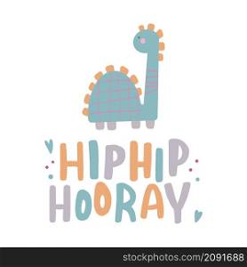 Cute dinosaur, with lettering. Cheerful letters. Vector illustration in flat cartoon scandinavian style. Cute dinosaur, with lettering. Cheerful letters. Vector illustration in flat cartoon scandinavian style.