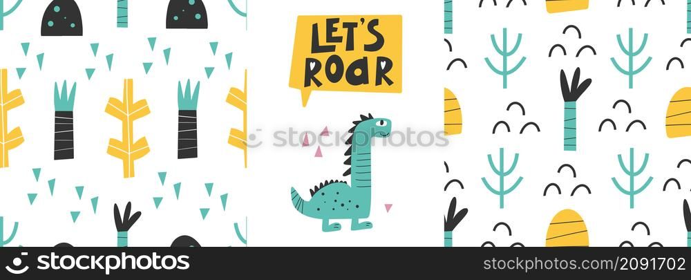 Cute dinosaur with patterns - hand drawn childish abstract seamless print design Digital paper Vector illustration. Cute dinosaur with patterns - hand drawn childish abstract seamless print design Digital paper