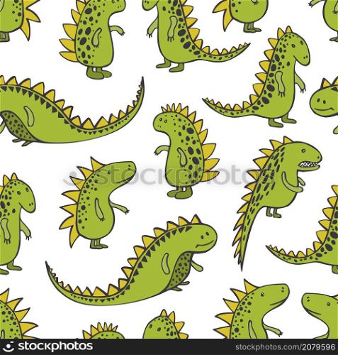 Cute dinosaurs on white background. Vector seamless pattern.. Cute dinosaurs on white background. Vector pattern.