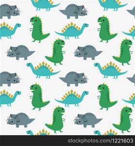 Cute dinosaurs seamless pattern. Childish hand drawn dino in cartoon style. Creative vector childish background for fabric, textile and paper.