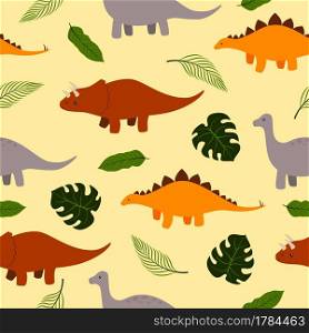 Cute dinosaurs seamless pattern. Design sketch element for textile, prints for clothes. Vector illustration.