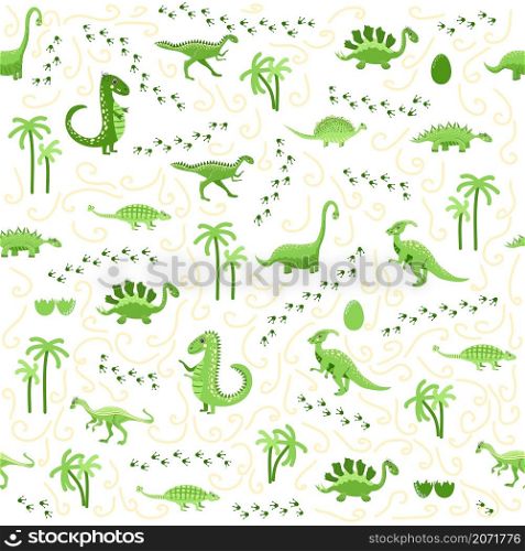 Cute dinosaurs seamless pattern. Solid pattern, shades of green. Funny cartoon dinosaur. Cute dinosaurs seamless pattern. Solid pattern, shades of green. Funny cartoon dinosaur.