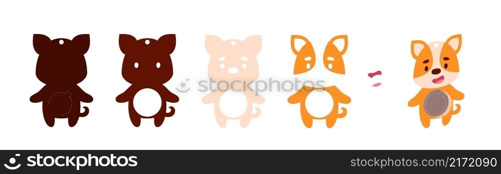 Cute dog candy ornament. Layered paper decoration treat holder for dome. Hanger for sweets, candy for birthday, baby shower, halloween, christmas. Print, cut out, glue. Vector stock illustration