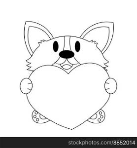 Cute dog Corgi with Heart. Draw illustration in black and white