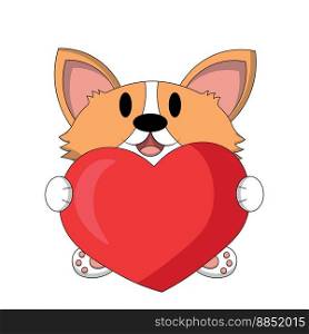 Cute dog Corgi with Heart. Draw illustration in color