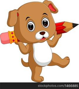 Cute dog holding pencil