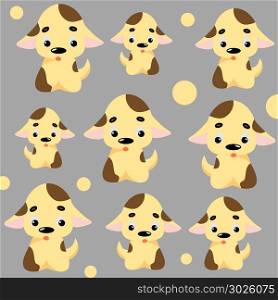 Cute dog pattern with puppies and circles. Childish seamless vector background for fabric, textile, decoration. Cute dog pattern with puppies and circles. Childish seamless vector background for fabric, textile, decoration.