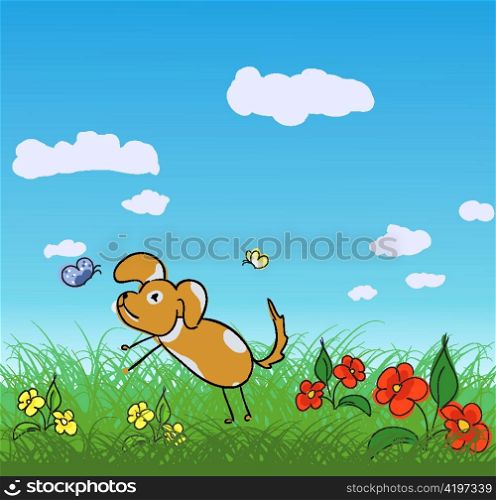 cute dog with flowers vector illustration