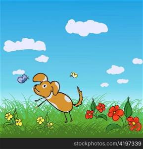 cute dog with flowers vector illustration