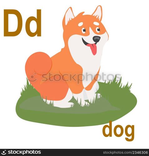 Cute doggie, the ABC of children&rsquo;s wall art. Postcards with the alphabet. Poster with children&rsquo;s alphabet. The atmosphere of the game room. B is for the dog. Vector clipart, hand-drawn illustration.