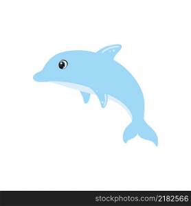 Cute Dolphin on a white background isolated. Bright children&rsquo;s cartoon illustration. Inhabitants of the seas and oceans. Maritime day. Drawing for children&rsquo;s books, coloring books, stickers, logo design, banner, business card.