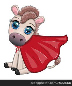 Cute donkey superhero in a red lifeguard cape.. Cute donkey superhero in a red lifeguard cape