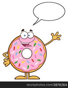 Cute Donut Cartoon Character With Sprinkles Waving