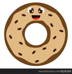 Cute donut with eyes, illustration, vector on white background.