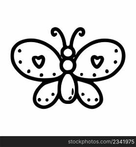 Cute doodle butterfly isolated on white background. Vector icon.