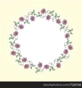Cute Doodle circle floral frame,vector illustration. Cute Doodle circle floral frame