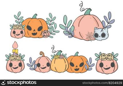 cute doodle Halloween pumpkin collection