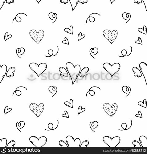 Cute doodle heart. Seamless pattern. Valentine day. Printing on fabric and packaging.