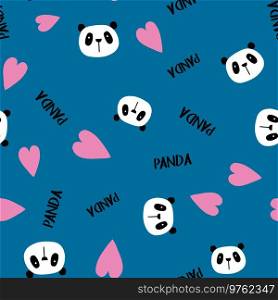 Cute doodle panda seamless pattern, vector illustration. Cute doodle panda seamless pattern