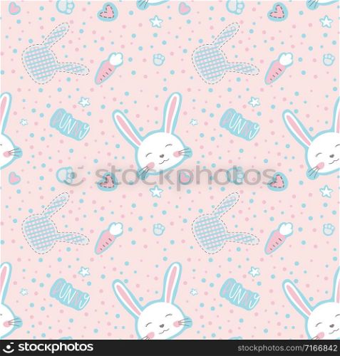 Cute doodle seamless pattern with bunny, vector illustration. Cute doodle seamless pattern with bunny