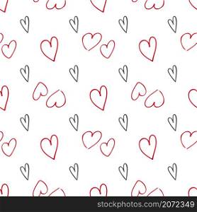 Cute doodle style hearts seamless vector pattern on white. Valentine&rsquo;s Day handwritten background. Different heart shapes and silhouettes. Hand drawn ornament.. Cute doodle style hearts seamless vector pattern. Valentine&rsquo;s Day handwritten background. Different heart shapes and silhouettes. Hand drawn ornament.