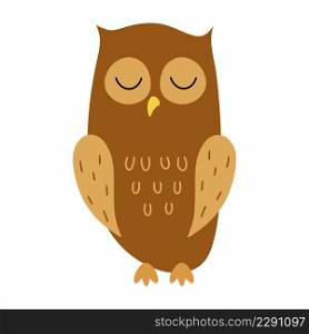 Cute doodle style owl with its eyes closed. Vector illustration with character for child.