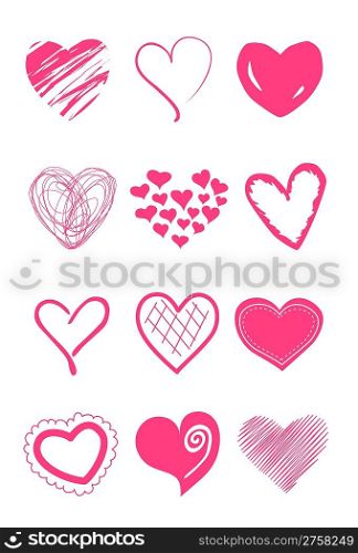 Cute doodles hearts set