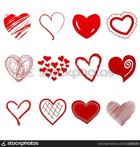 Cute doodles hearts set