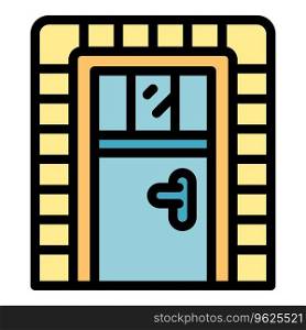 Cute door icon outline vector. Front home. Exterior design color flat. Cute door icon vector flat