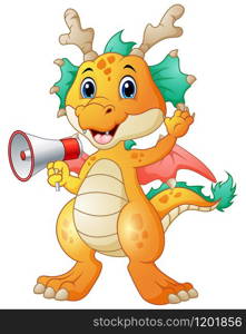 Cute dragon cartoon holding a loudspeaker